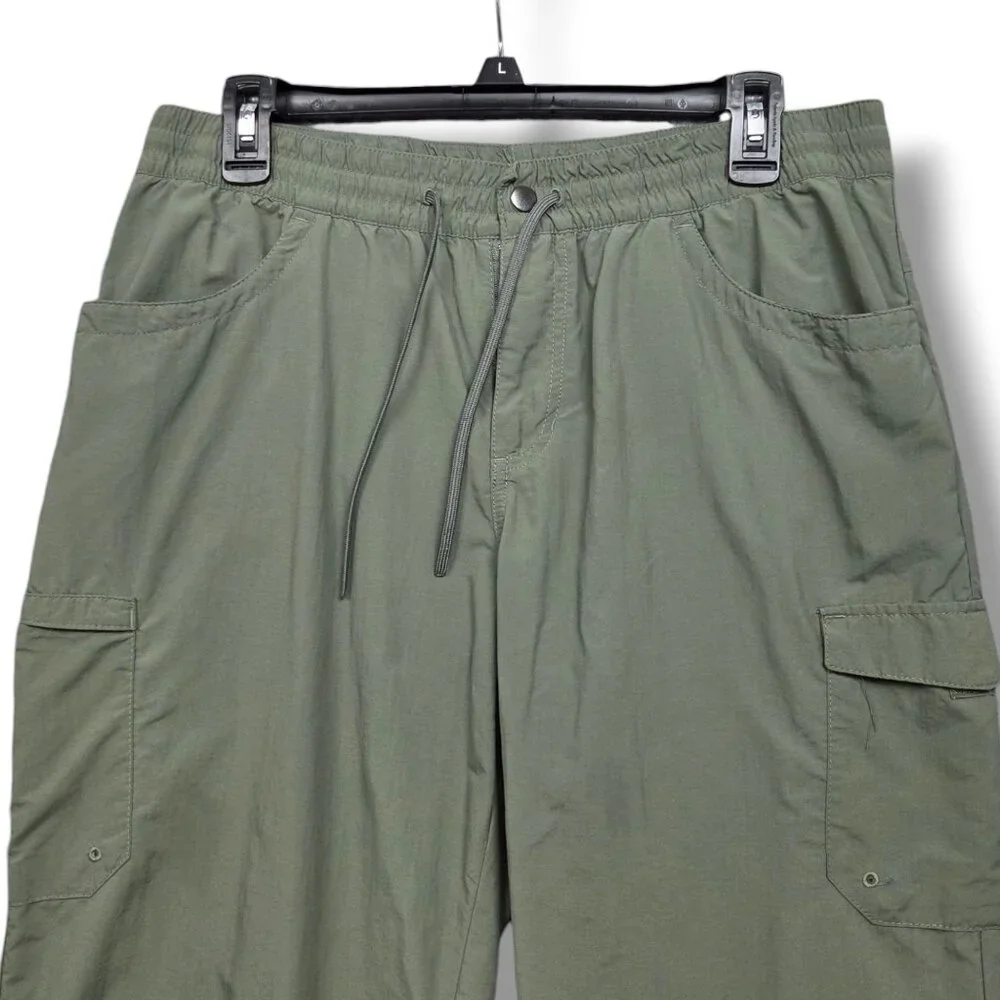 Columbia Windbreaker Cargo Pants Womens Large Cropped Hiking Green - Picture 3 of 12